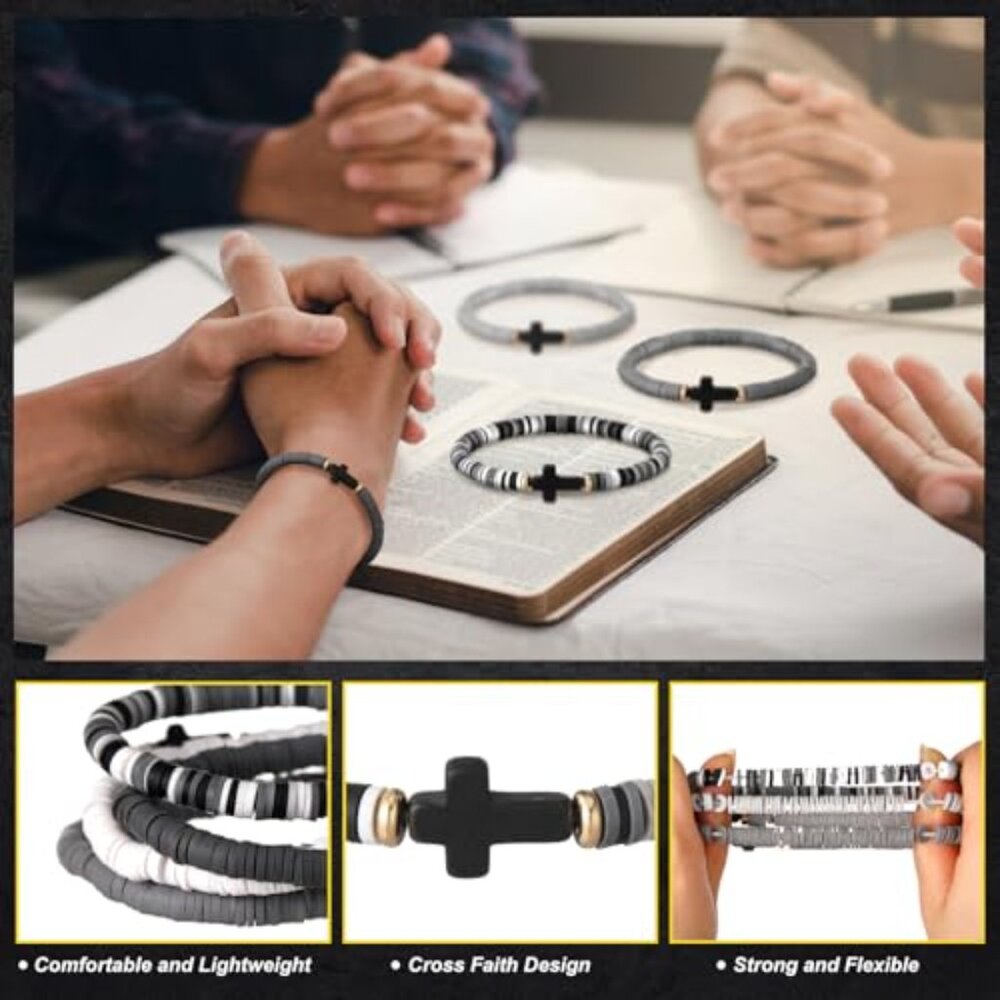 Men's Cross Bead Bracelets Stackable Religious Su… - image 4